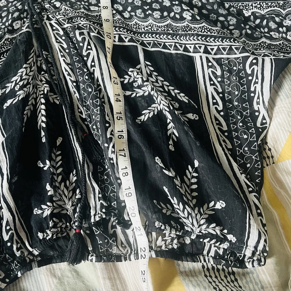 Free People Black White Sheer Yo Yo Geo Blouse Size Large